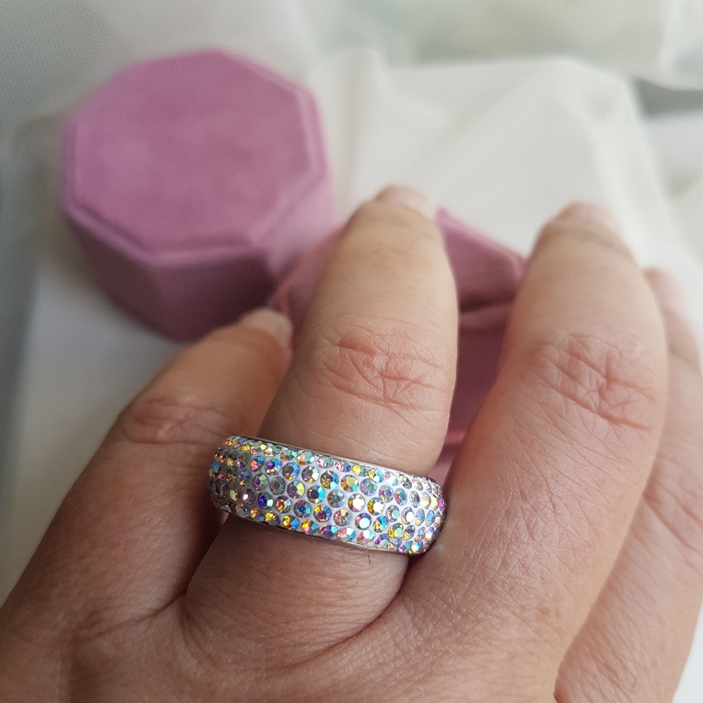 Swarovski Elements Pave Stainless Steel Aurora Borealis Crystal Band NWT - Picture 9 of 14